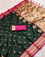 Delightful Dark Green Paithani Silk Saree With Angelic Blouse Piece