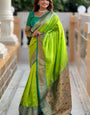 Hypnotic Parrot Paithani Silk Saree With Demanding Blouse Piece