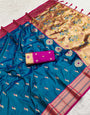 Arresting Rama Paithani Silk Saree With Beautiful Blouse Piece