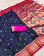 Flamboyant Navy Blue Paithani Silk Saree With Breathtaking Blouse Piece