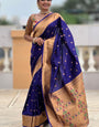 Exceptional Navy Blue Paithani Silk Saree With Impressive Blouse Piece