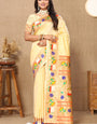 Flameboyant Beige Paithani Silk Saree With Arresting Blouse Piece