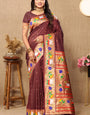 Delightful Brown Paithani Silk Saree With Adorable Blouse Piece