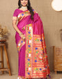 Prettiest Dark Pink Paithani Silk Saree With Excellent Blouse Piece