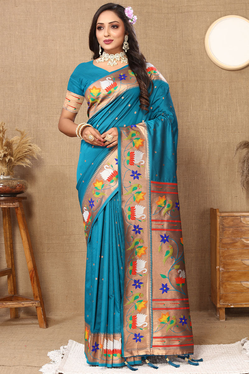 Pleasant Friozi Paithani Silk Saree With Breathtaking Blouse Piece