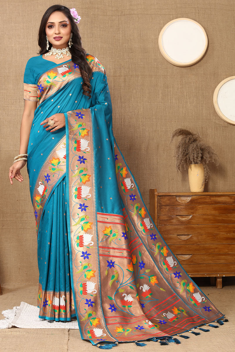 Pleasant Friozi Paithani Silk Saree With Breathtaking Blouse Piece