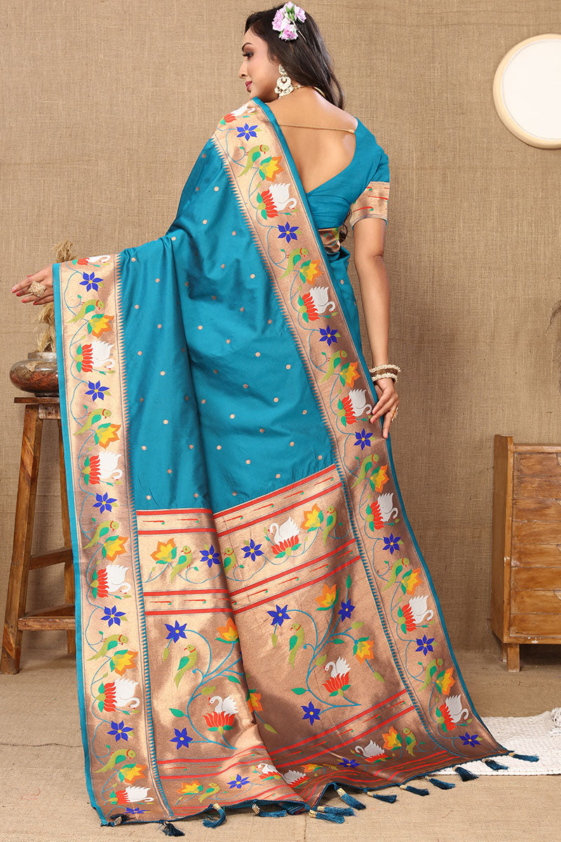 Pleasant Friozi Paithani Silk Saree With Breathtaking Blouse Piece