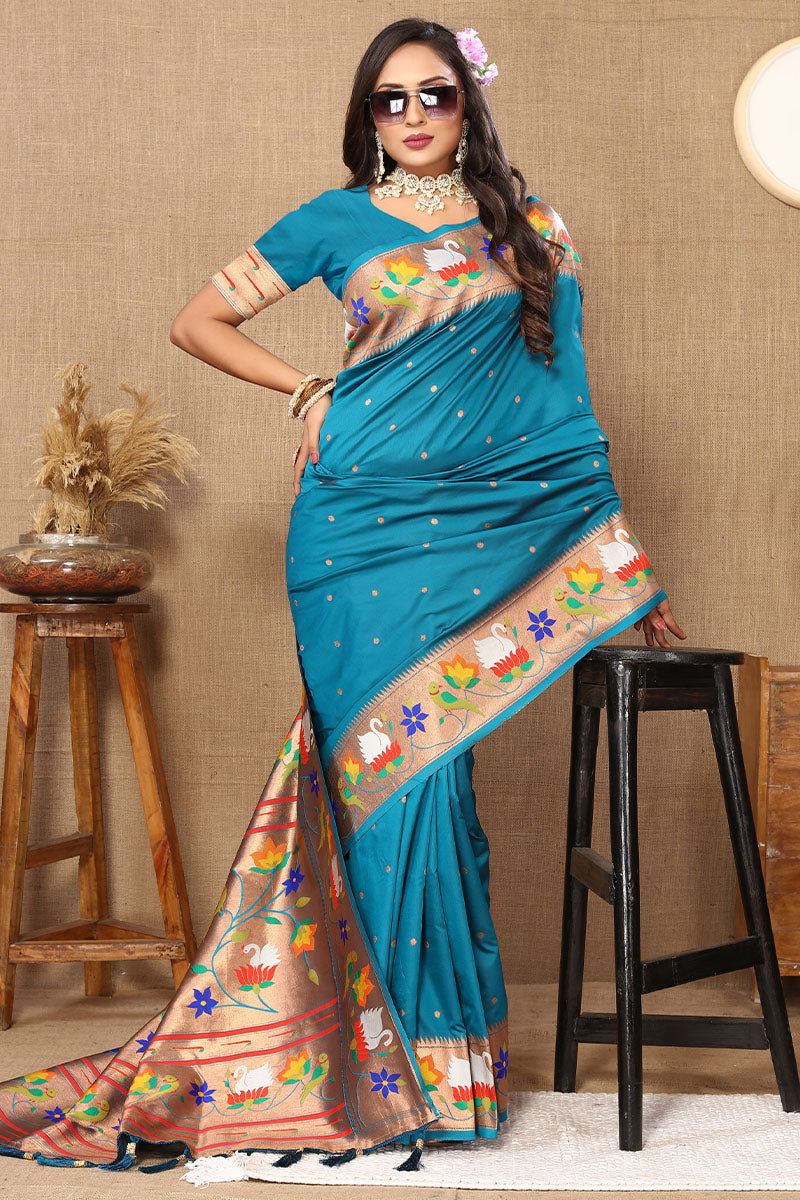 Pleasant Friozi Paithani Silk Saree With Breathtaking Blouse Piece