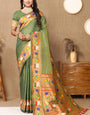 Flamboyant Mehndi Paithani Silk Saree With Ethnic Blouse Piece