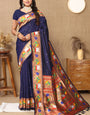 Desirable Navy Blue Paithani Silk Saree With Divine Blouse Piece