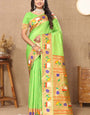 Mesmeric Parrot Paithani Silk Saree With Blooming Blouse Piece