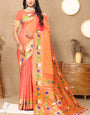 Blissful Peach Paithani Silk Saree With Appealing Blouse Piece