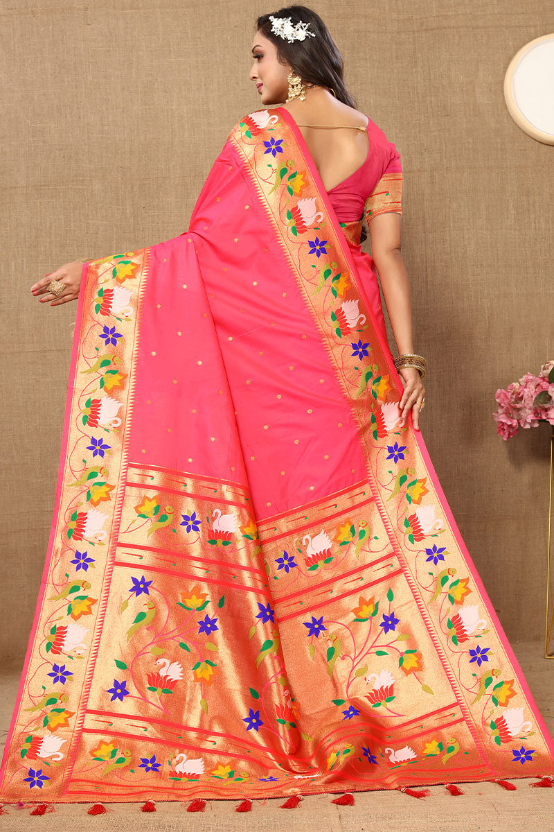 Majesty Pink Paithani Silk Saree With Jazzy Blouse Piece