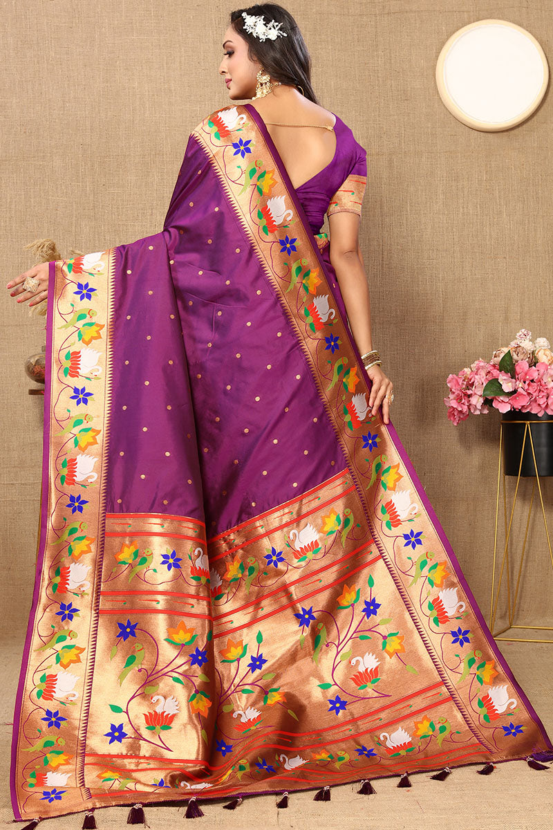 Prominent Purple Paithani Silk Saree With Desiring Blouse Piece