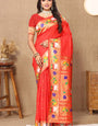 Exceptional Red Paithani Silk Saree With Surpassing Blouse Piece