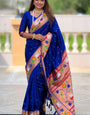 Glorious Royal Blue Paithani Silk Saree With Comely Blouse Piece