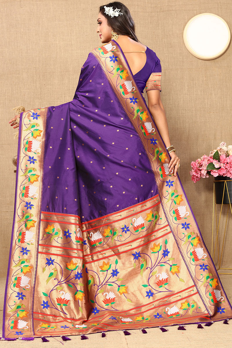 Fancifull Royal Purple Paithani Silk Saree With Bewitching Blouse Piece