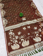 Ravishing Brown Pure Zari Weaving Banarasi Silk Saree With Eye-catching Blouse Piece