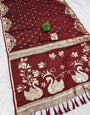 Refreshing Maroon Pure Zari Weaving Banarasi Silk Saree With Grandiose Blouse Piece