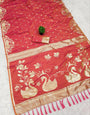 Resonant Pink Pure Zari Weaving Banarasi Silk Saree With Sizzling Blouse Piece