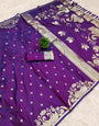 Dissemble Purple Pure Zari Weaving Banarasi Silk Saree With Demanding Blouse Piece