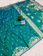 Embellished Sea Green Pure Zari Weaving Banarasi Silk Saree With Gorgeous Blouse Piece