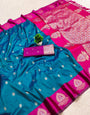 Supernal Blue Pure Zari Weaving Banarasi Silk Saree With Girlish Blouse Piece
