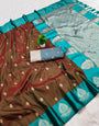 Adorning Brown Pure Zari Weaving Banarasi Silk Saree With Jazzy Blouse Piece