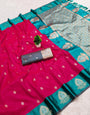 Artistic Dark Pink Pure Zari Weaving Banarasi Silk Saree With Radiant Blouse Piece