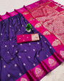 Woebegone Purple Pure Zari Weaving Banarasi Silk Saree With Lustrous Blouse Piece