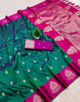 Classic Rama Pure Zari Weaving Banarasi Silk Saree With Desuetude Blouse Piece