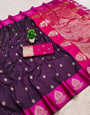 Denouement Wine Pure Zari Weaving Banarasi Silk Saree With Posh Blouse Piece