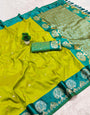 Scintillating Parrot Paithani Silk Saree With Super extravagant Blouse Piece