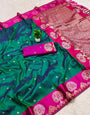 Gossamer Rama Paithani Silk Saree With Assemblage Blouse Piece