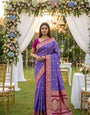 Capricious Lavender Pure Zari Weaving Banarasi Silk Saree With Verdant Blouse Piece