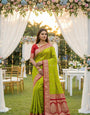 Majestic Parrot Pure Zari Weaving Banarasi Silk Saree With Unequalled Blouse Piece