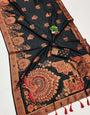 Adorable Black Paithani Silk Saree With Eye-catching Blouse Piece