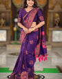 Breathtaking Purple Paithani Silk Saree With Glowing Blouse Piece