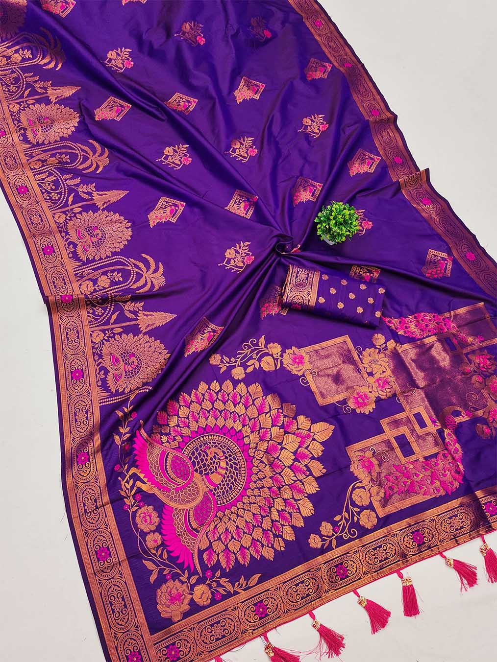 Breathtaking Purple Paithani Silk Saree With Glowing Blouse Piece