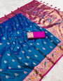 Engaging Blue Paithani Silk Saree With Artistic Blouse Piece