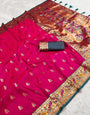 Imaginative Dark Pink Paithani Silk Saree With Snazzy Blouse Piece