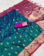 Embrocation Rama Paithani Silk Saree With Desuetude Blouse Piece