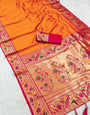 Evanescent Orange Paithani Silk Saree With Dalliance Blouse Piece