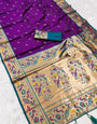 Dissemble Purple Paithani Silk Saree With Beleaguer Blouse Piece