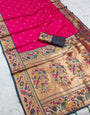 Traditional Dark Pink Paithani Silk Saree With Brood Blouse Piece