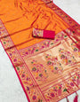 Diaphanous Orange Paithani Silk Saree With Embellished Blouse Piece