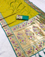 Desultory Parrot Paithani Silk Saree With Traditional Blouse Piece
