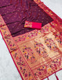 Ethnic Wine Paithani Silk Saree With Rhapsody Blouse Piece