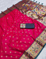 Glowing Dark Pink Paithani Silk Saree With Blooming Blouse Piece