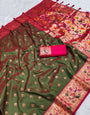 Captivating Green Paithani Silk Saree With Opulent Blouse Piece